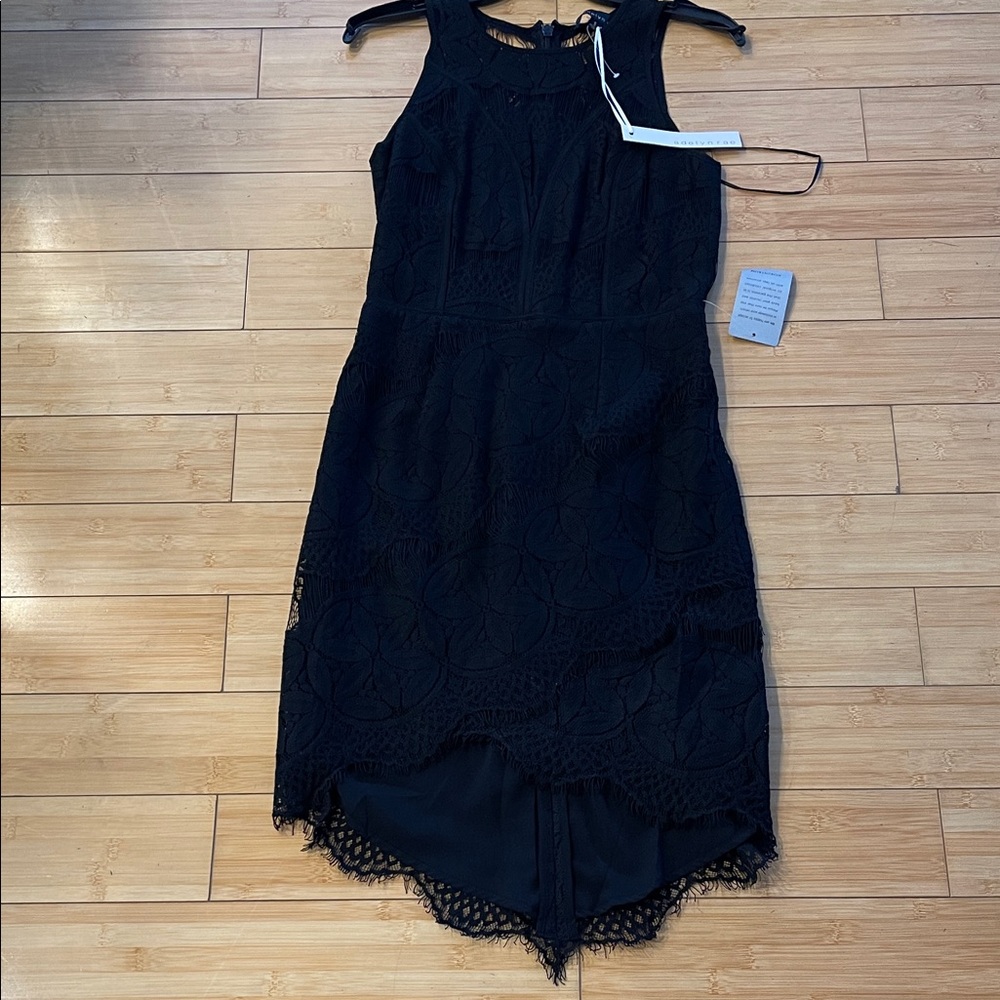 Women Adelyn Rae Black High Low Fitted Flattering S Cocktail Lace Dress NWT